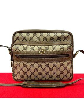 Gucci Vintage GG Logo Leather Shoulder Bag Pochette Crossbody Black